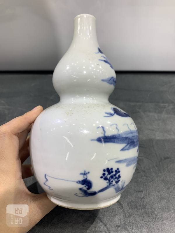 清晚期青花山水楼阁纹葫芦瓶 - 图7
